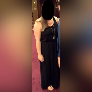 GAP Black Casual Sleeveless, Modal, Ruched Back, Elastic Waist Maxi Dress Size L